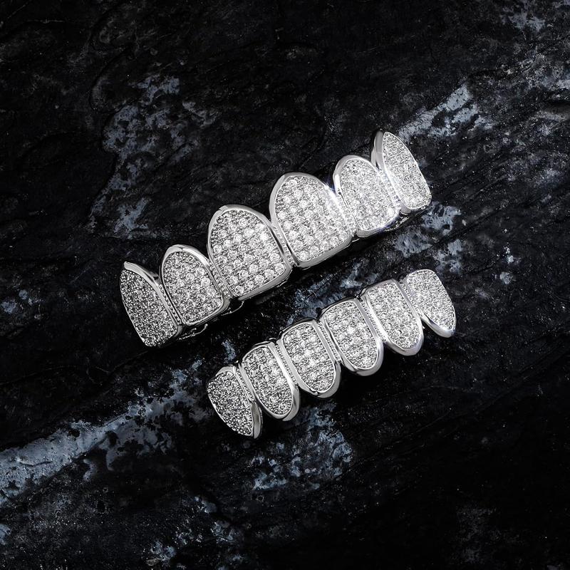 Grills for Your Teeth Simulated Diamond Teeth Grillz with Extra Molding Bars Included 18K Gold Plated Iced Out Cubic Zirconia Teeth for Men Women Silicon Oral Adjustable Silicone
