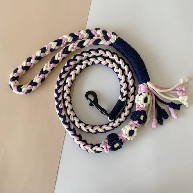 Universal Colorful Dog Leash - Handwoven Cotton Rope Lead for Small Medium Large Dogs - Heavy Duty & Soft Braided Pet Walking Leash - Creative Fashion Accessory for Outdoor Training