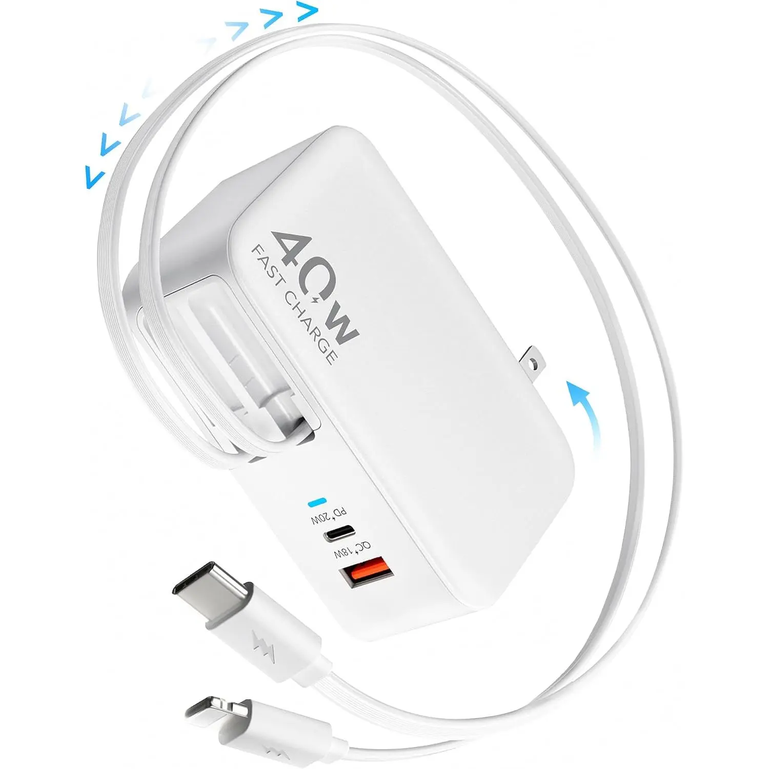 4-in-1 Retractable USB C Wall Charger,40W   for Multi-Device | Retractable Charger,Foldable Plug,Extra USBC & A Ports, 35.5in Cables,Multiple Devices Charger for /Galaxy/Pixel