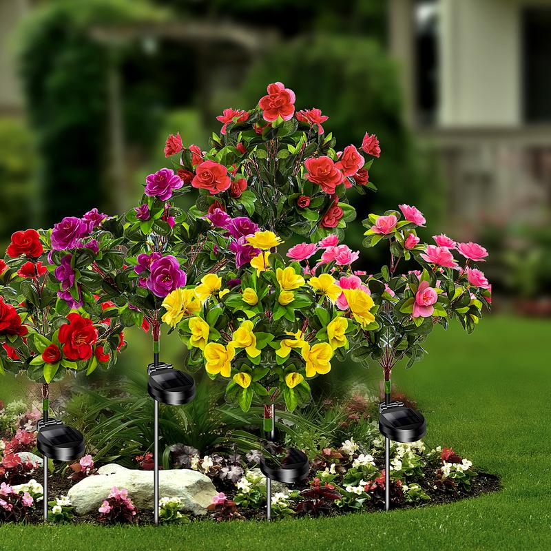 4-Pack Solar Lights, perfect as gifts for mothers. Outdoor waterproof azalea solar lights, solar azalea flower lights, outdoor garden decorations, courtyard outdoor solar lights, Independence Day decorations, and outdoor decorative items.
