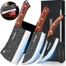 Professional Hand-Forged Chef Blade Set - Kitchenware with Ergonomic Full Handle, Hammer Texture, Anti-Rust Coating Eases Upkeep, 15-17° Quick Cuts, Cleaver for Bones, Boning/Viking Knives, Sheaths, Sharpening Steel, Gift Box for Meat Prep/Home Cooking