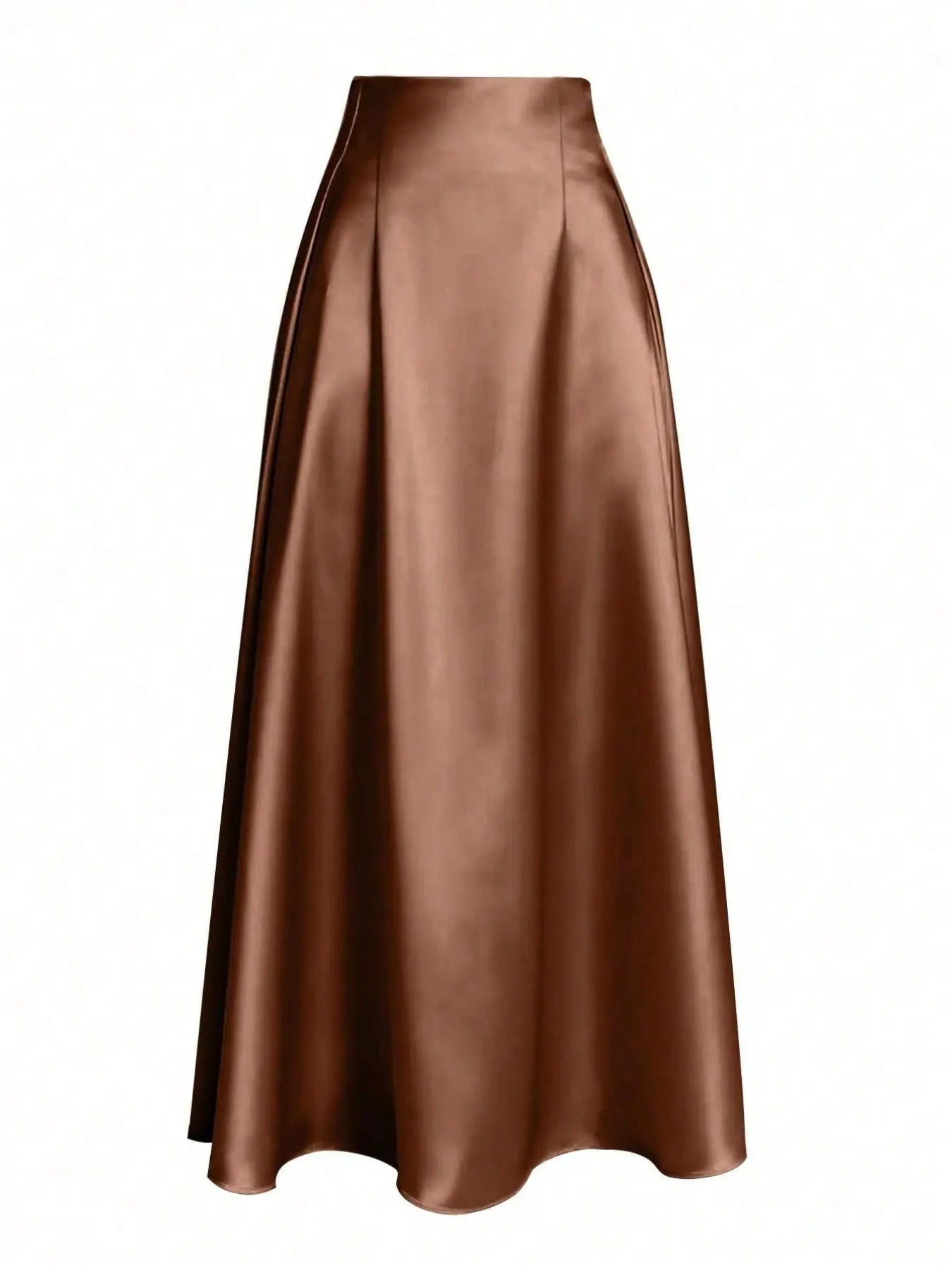 Caramel Satin Smooth High-Waisted Midi Skirt, Flowing Fish Tail Design, Office & Casual Wear, Y2K Style, Perfect for Graduation Season