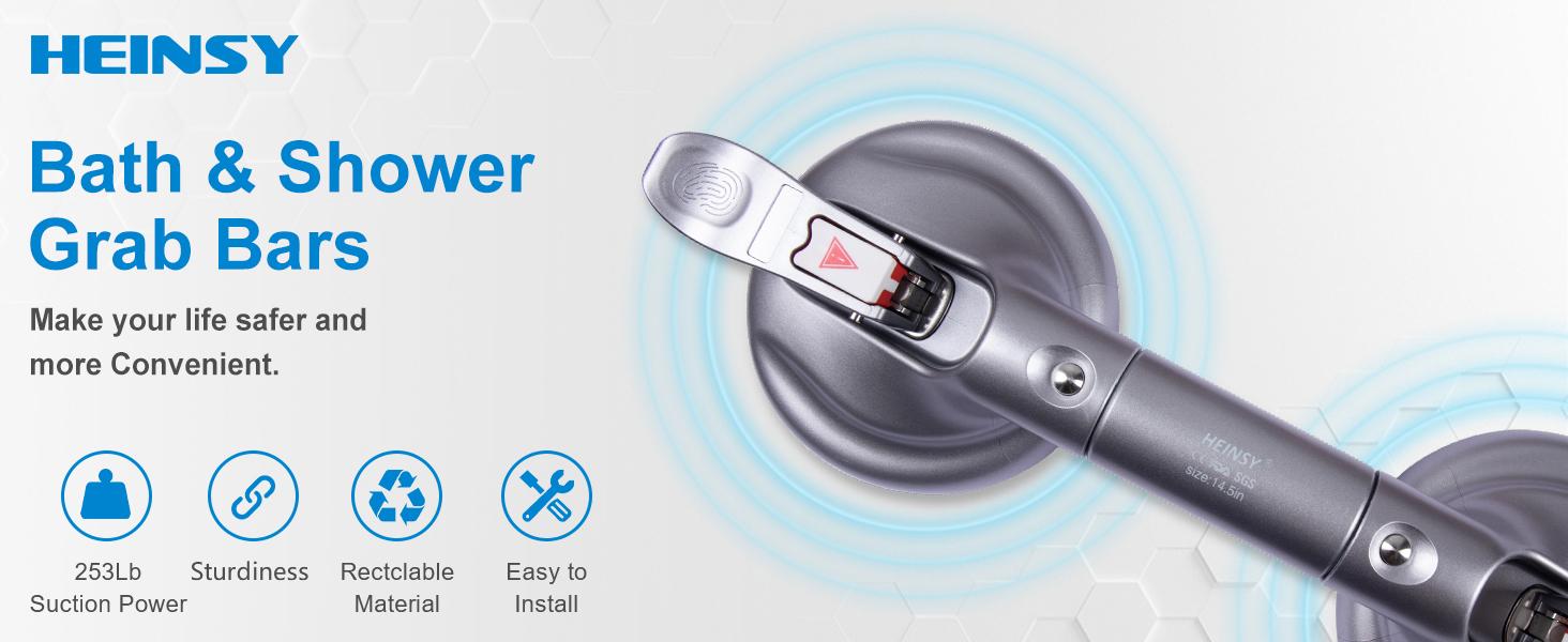 17inch Suction Shower Grab Bar, Shower Handle Bar Suction Grip Bar Handle with Hold Suction Cup Fitting and Release for(Max Capacity :300lb