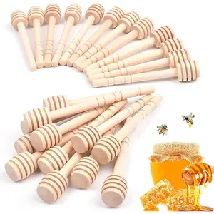 24 Pack Wooden Honey Dipper Sticks, 4 Inch Mini Honey Stirrer Stick, Small Honeycomb Stick for Honey Jar Dispense Drizzle and Wedding Party Gift