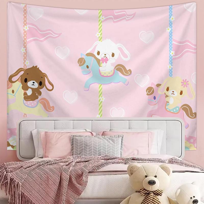 Cartoon Carousel Pattern Tapestry, Cute Animal Pattern Wall Hanging Tapestry, Wall Decor for Home Living Room Bedroom Dormitory Decoration Items Decorating