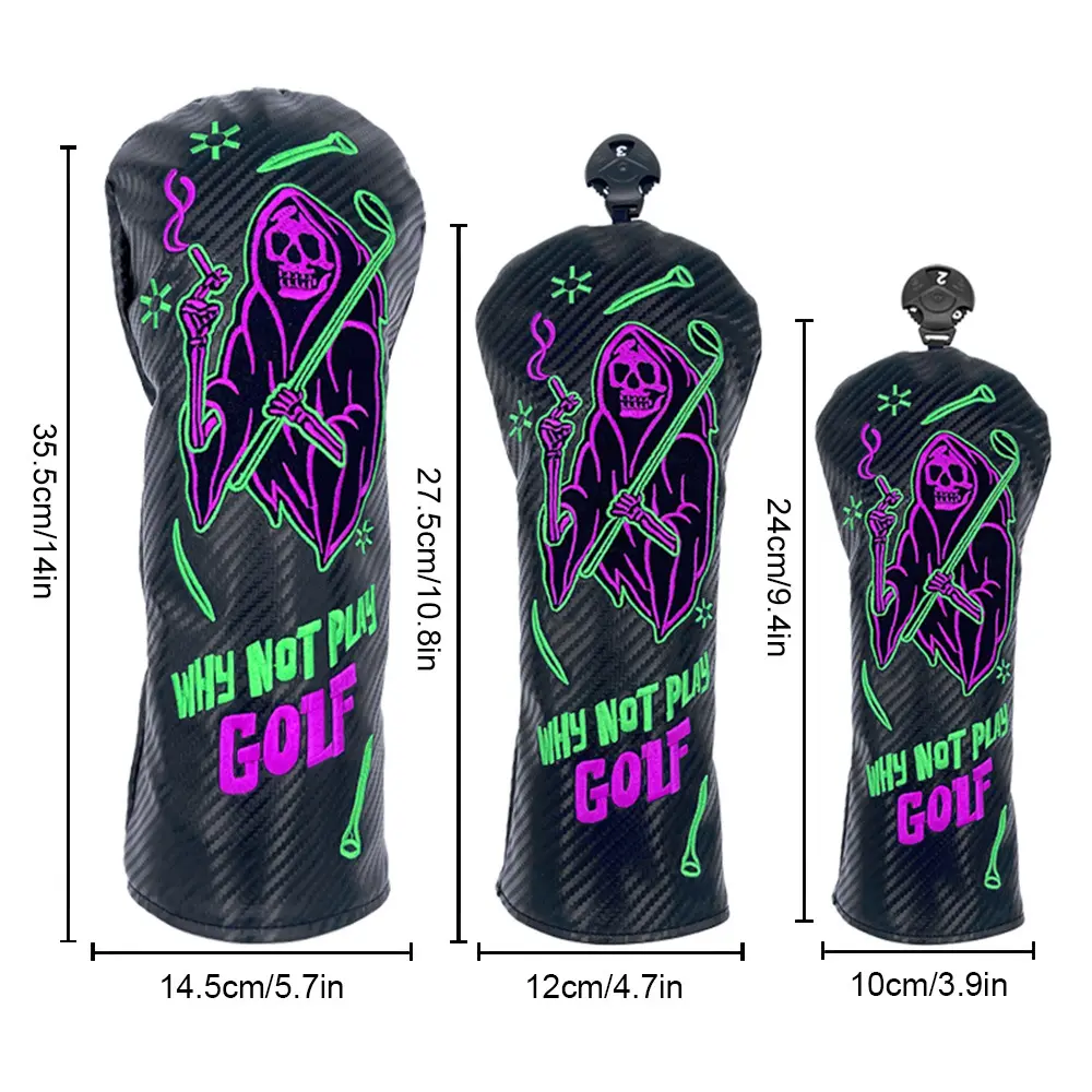 PU Leather Golf Club Headcover - Bold Graphic Design, Fits Driver/Fairway Wood/Hybrid, Protects Clubs, Reduces Scratches, Ideal for Everyday Play & Golf Event Accessories