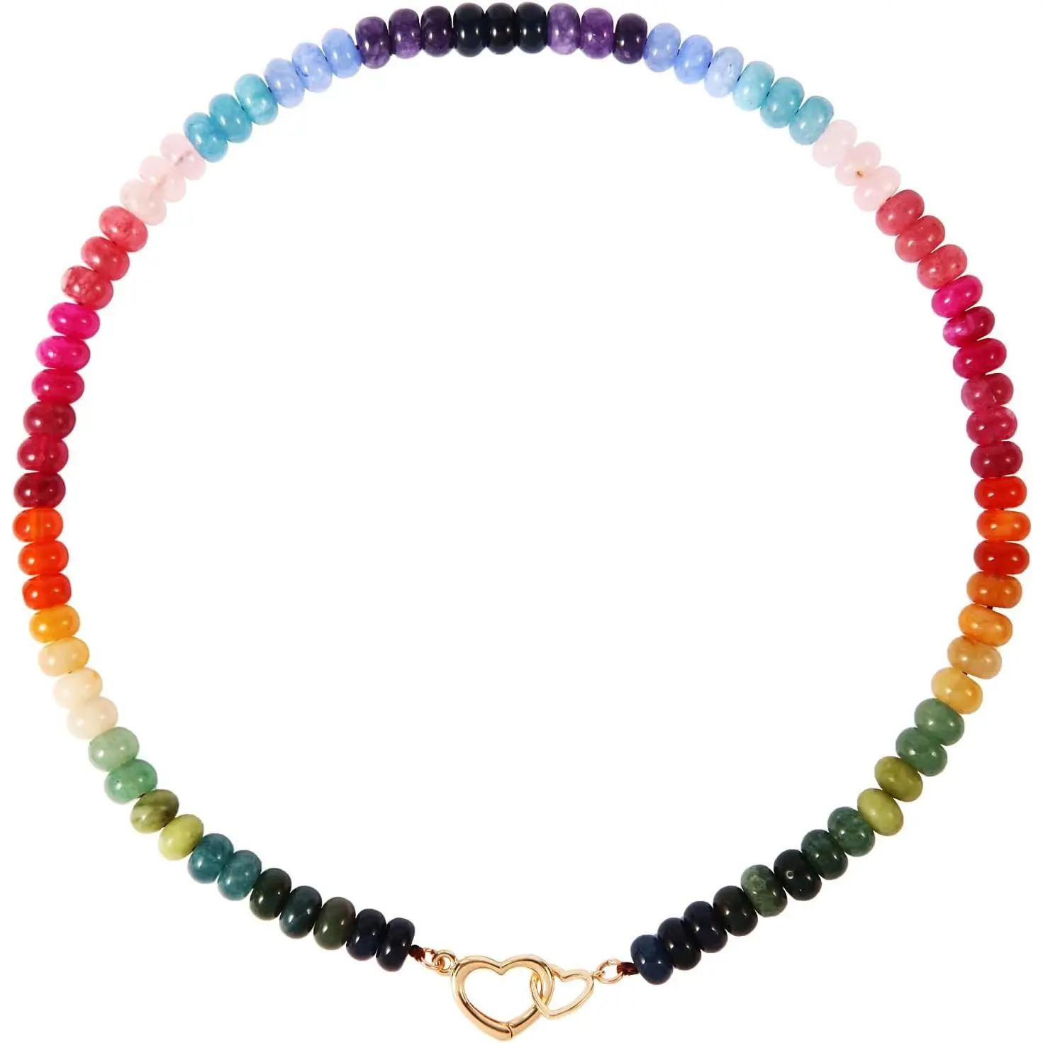 Colorful Beaded  Choker Necklace for Women Rainbow Bead Necklaces | Boho,  Stone, Bead Necklace, Heart Charm Clasp, Summer Beach ,
