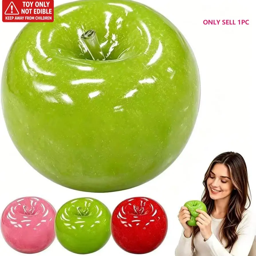 Slushy Apple Squishy Toy,  Green Apple Fidget Toy with Slushy Texture, Slow Rising Stress Relief Squishy Sensory Toy, Soft Silicone Squeeze Toy for Anxiety Relief, Desk Decor & Gift