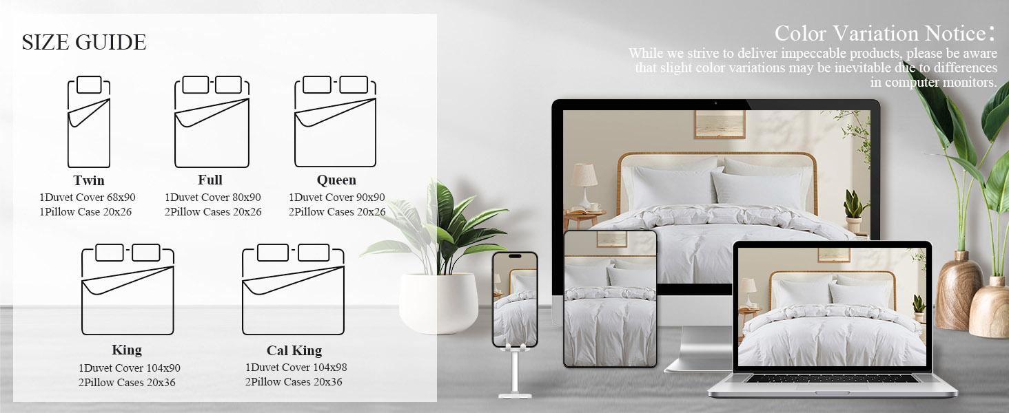 100% Washed Cotton Duvet Cover Queen Size, White Like Breathable Natural Bedding Set (No Comforter), 90x90 Inches