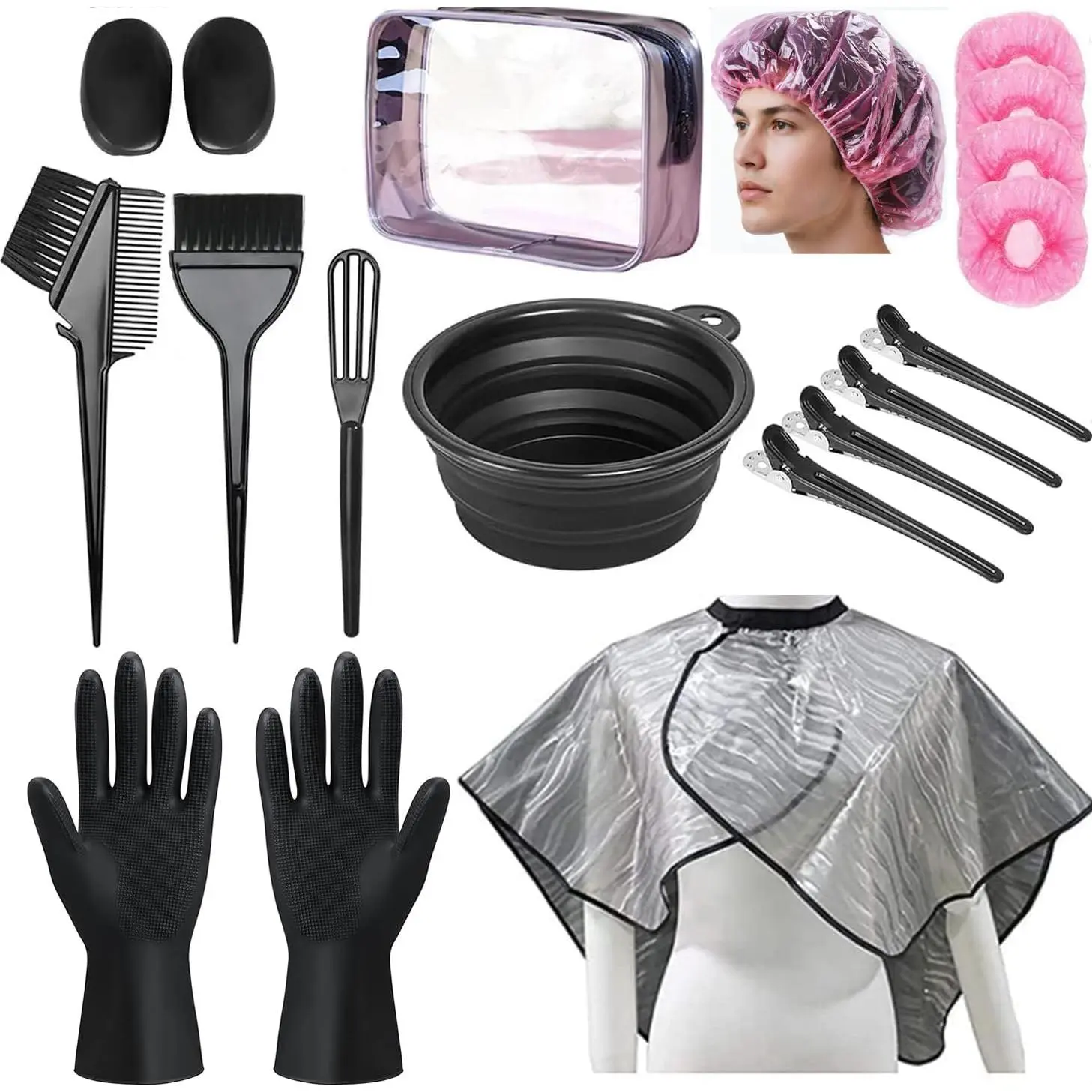 Hair Dye Kit 18 Pieces Hair Coloring Kit, Hair Tinting Bowl, Hair agitator, Dye Brush, Ear Cover, Hairpin, Hair Coloring Cape For Hair Coloring Hair Dye Tools and DIY at Home
