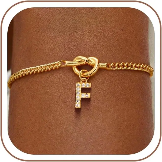 Gold Initial Bracelets for Women Jewelry Gifts - Dainty 14K Gold Plated Zircon Letter Knot Bracelet 26 Alphabet Monogram Initial Bracelets Birthday Gifts for Women