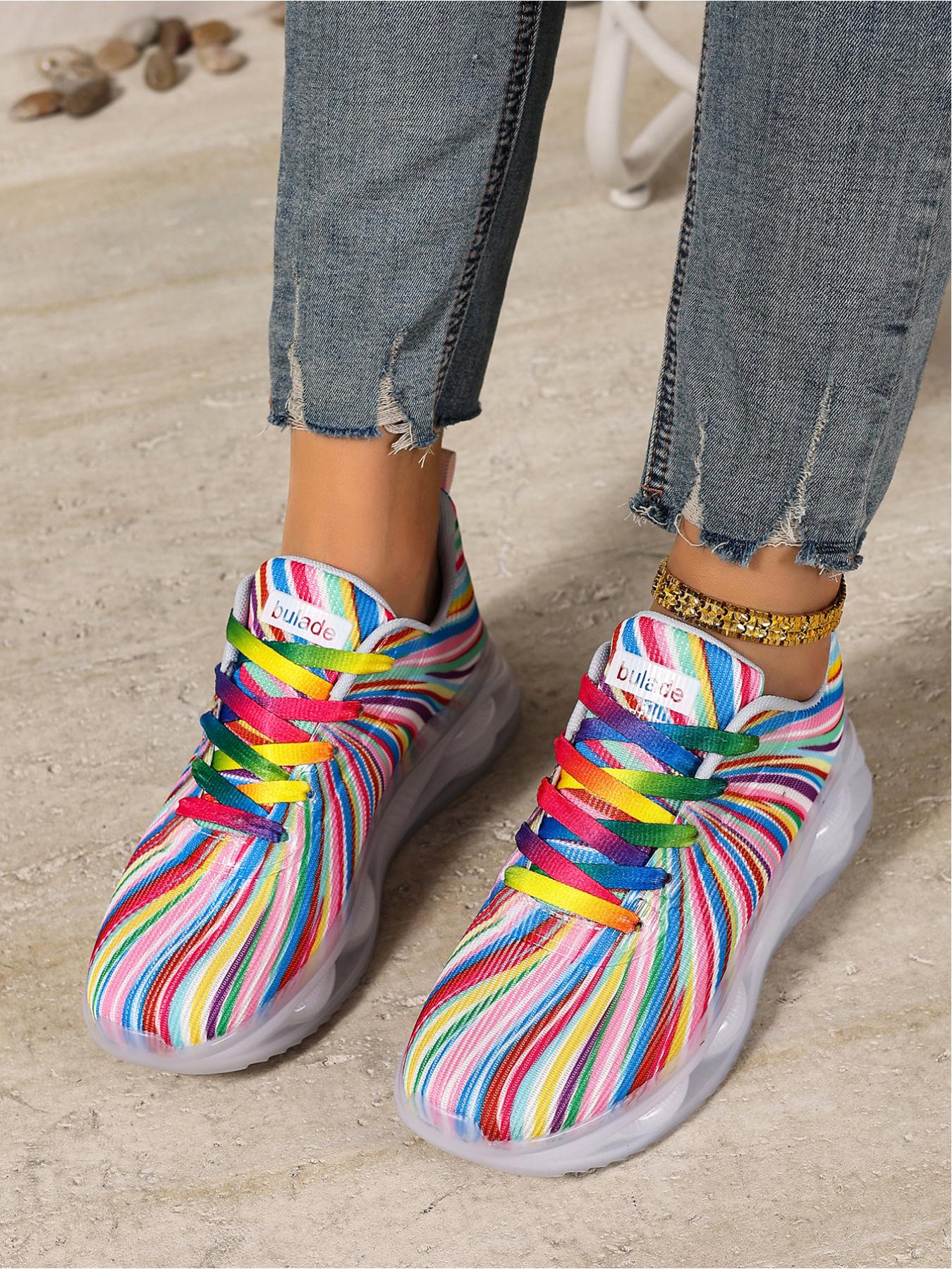 Women's Lace-Up Colorful Jelly Platform Sneakers - Lightweight Breathable Casual Shoes for Outdoor Sports & Daily Wear