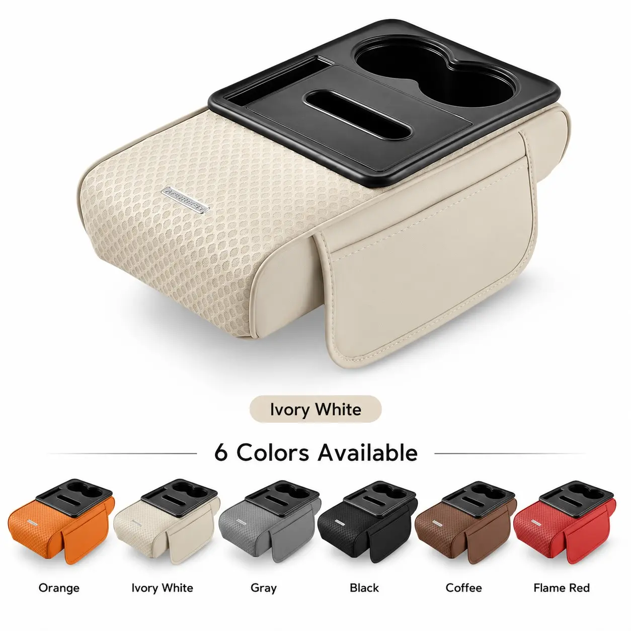 Car Armrest Box with Dual Cup Holders, Top Storage Tray, Side Pockets, Fuzzy Center Console Organizer, Car Accessories