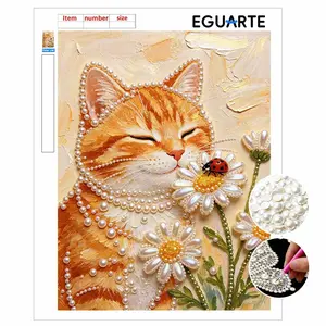 DIY Art Pearl Painting Kit, Frameless Cat Design, Self-Stick Canvas, Stress Relief Craft, Home Wall Decor, Mosaic Art, Gift for Friends