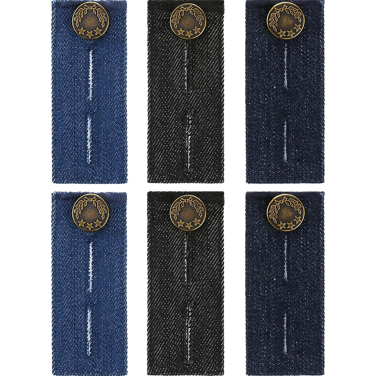 6 count Jeans  Extender Jeans Pants Extender Blue Jean Button Extender  Extender with Metal Button for Pants, Jeans, Trousers and Skirt, Black, Blue and Dark Blue