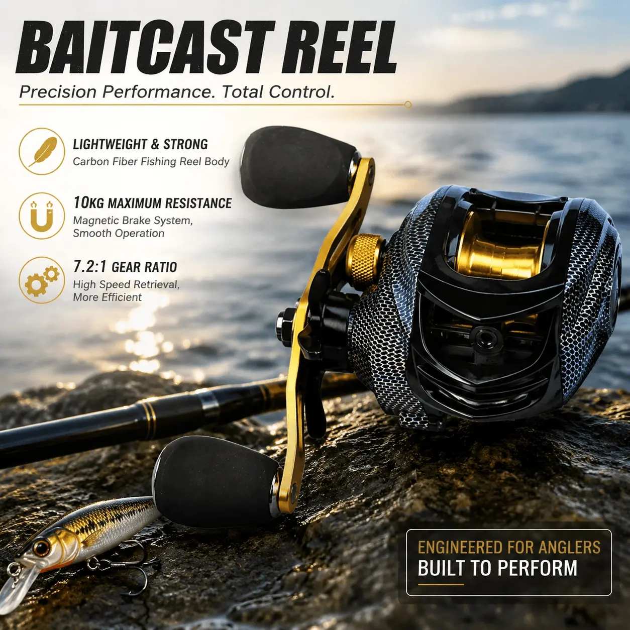 Smooth 18BB Magnetic Baitcasting Reel - 7.2:1 High Speed, CNC Aluminum Adjustable Spool, Anti-Backlash, Ambidextrous, Fresh & Saltwater, Large Capacity, Precision Brake, Saltwater Casting Reels