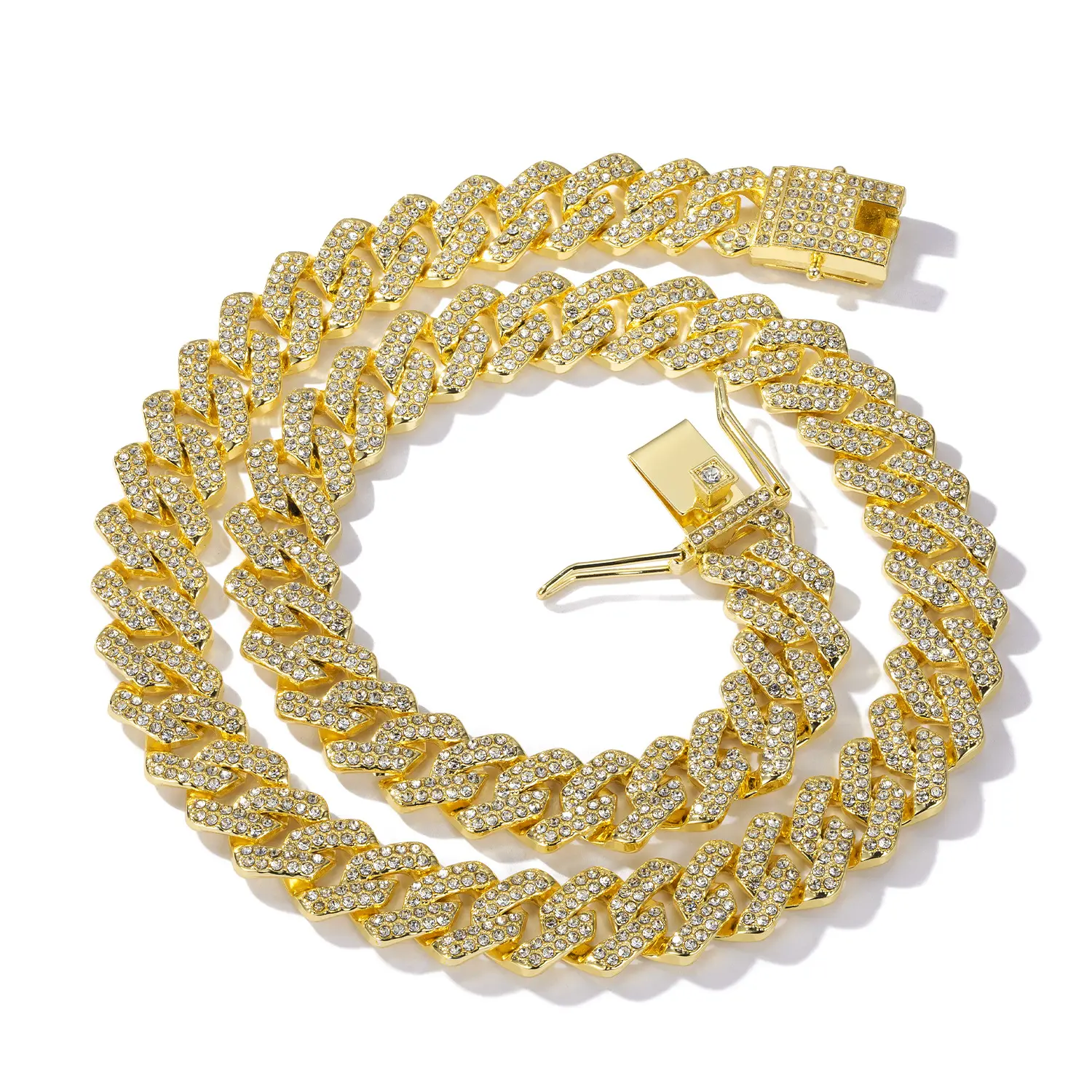 Men's Unisex Male Zinc Alloy Chunky Necklaces - Iced Out Cuban Link, Full Rhinestone Hip Hop Bling Costume Jewelry, Gold & Silver Night-Out Options