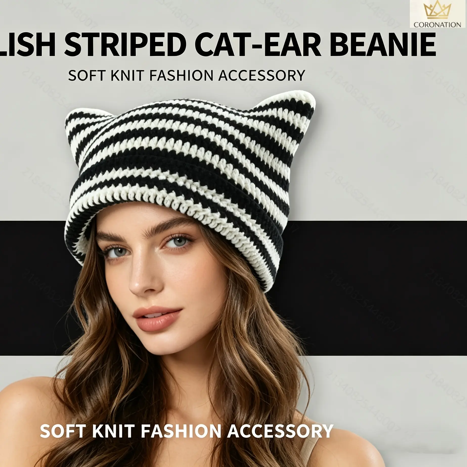 Cute Cat Ear Beanie Hat for Women Girls, Korean-Inspired Aesthetic Winter Knit Hat with Striped Design, Soft Warm Cozy Ear Covering Cap, Y2K Fashion Style Accessories for Cold Weather, Daily Wear, Travel and Outdoor Activities