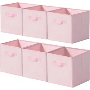 11x11 Storage Cubes, 6 Pack Open Storage Bins with Handles, Storage Cube Organizer for Clothes and Toys, Collapsible Cube Bins for Closet, Shelves, Offices, Pink