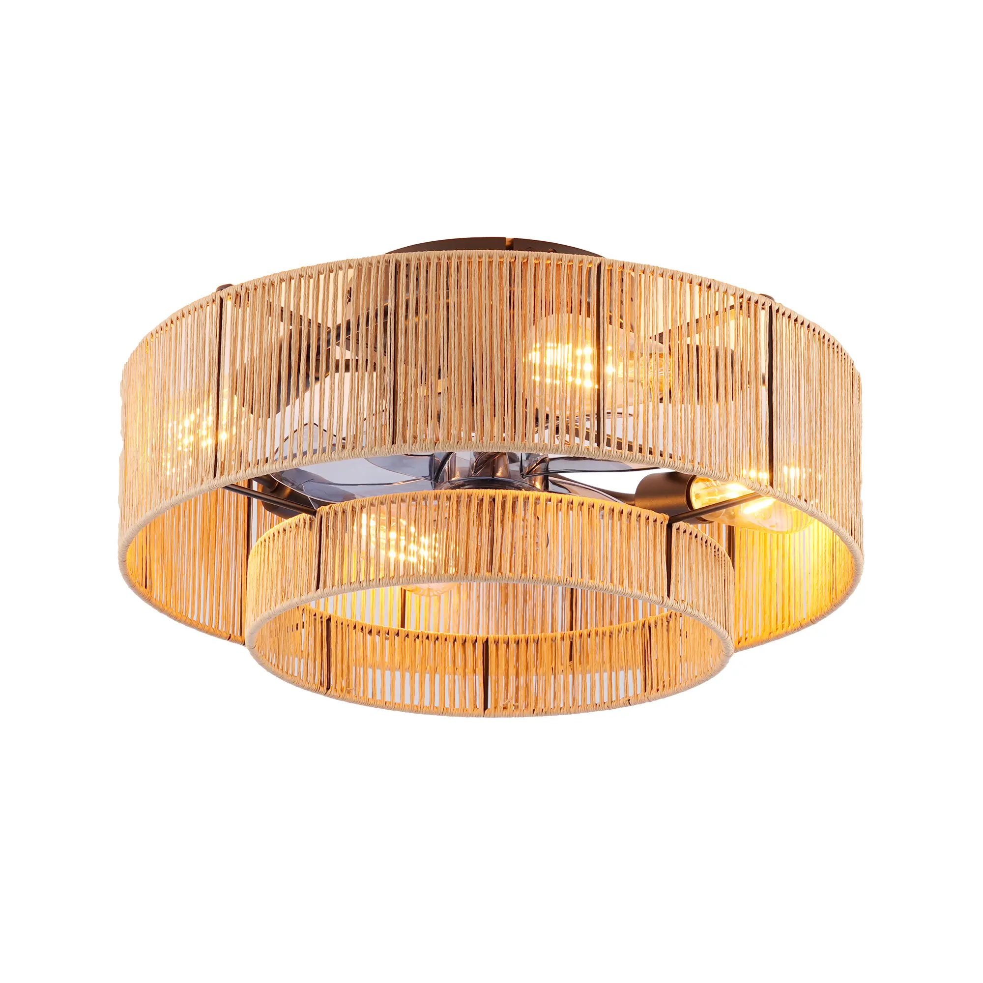 ARCH 20-Inch Double Tier Rope Caged Flush Mount Ceiling Fan with Light Kit, Remote Control, Low Profile Chandelier, 6 Speed DC Motor Reversible, for Living Room Bedroom Indoor Use, No Bulbs Included, Home Furniture and Household Product Search