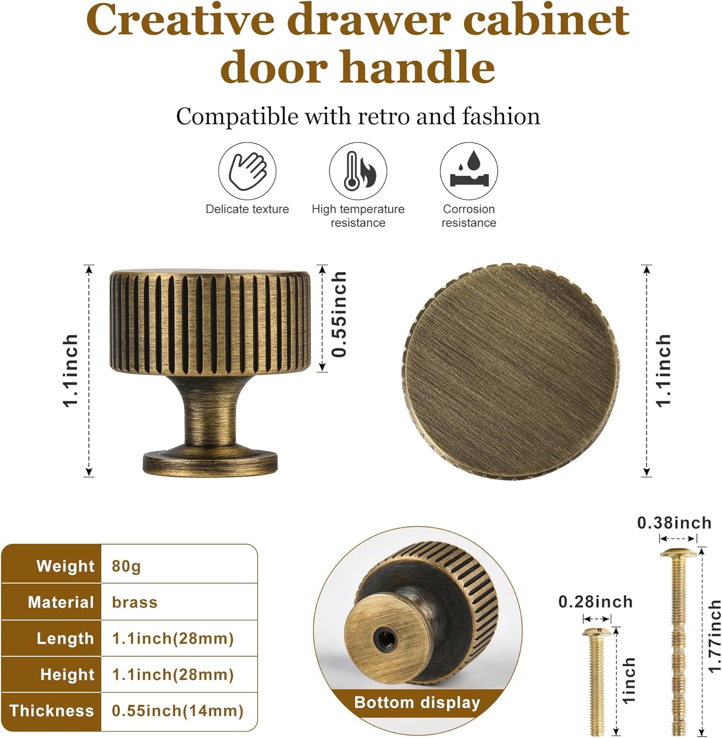 Antique Brass Kitchen Cabinet Knobs Solid Brass Pulls for Dresser Drawer Vanity Closet Wardrobe, Modern Bathroom Bedroom Living Room Cabinet Hardware