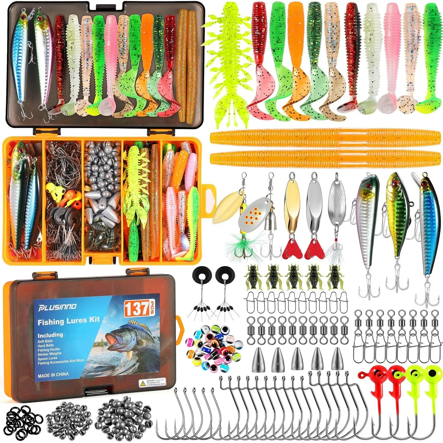 137 Pcs Fishing Lures Kit, Beginner-Friendly Tackle Box with 7 Versatile Lure Rigs, Crankbaits, Spoons, Hooks & Weights for Freshwater Bass Fishing, Bass Fishing Kit, Artificial Fishing Lure Terminal Tackle