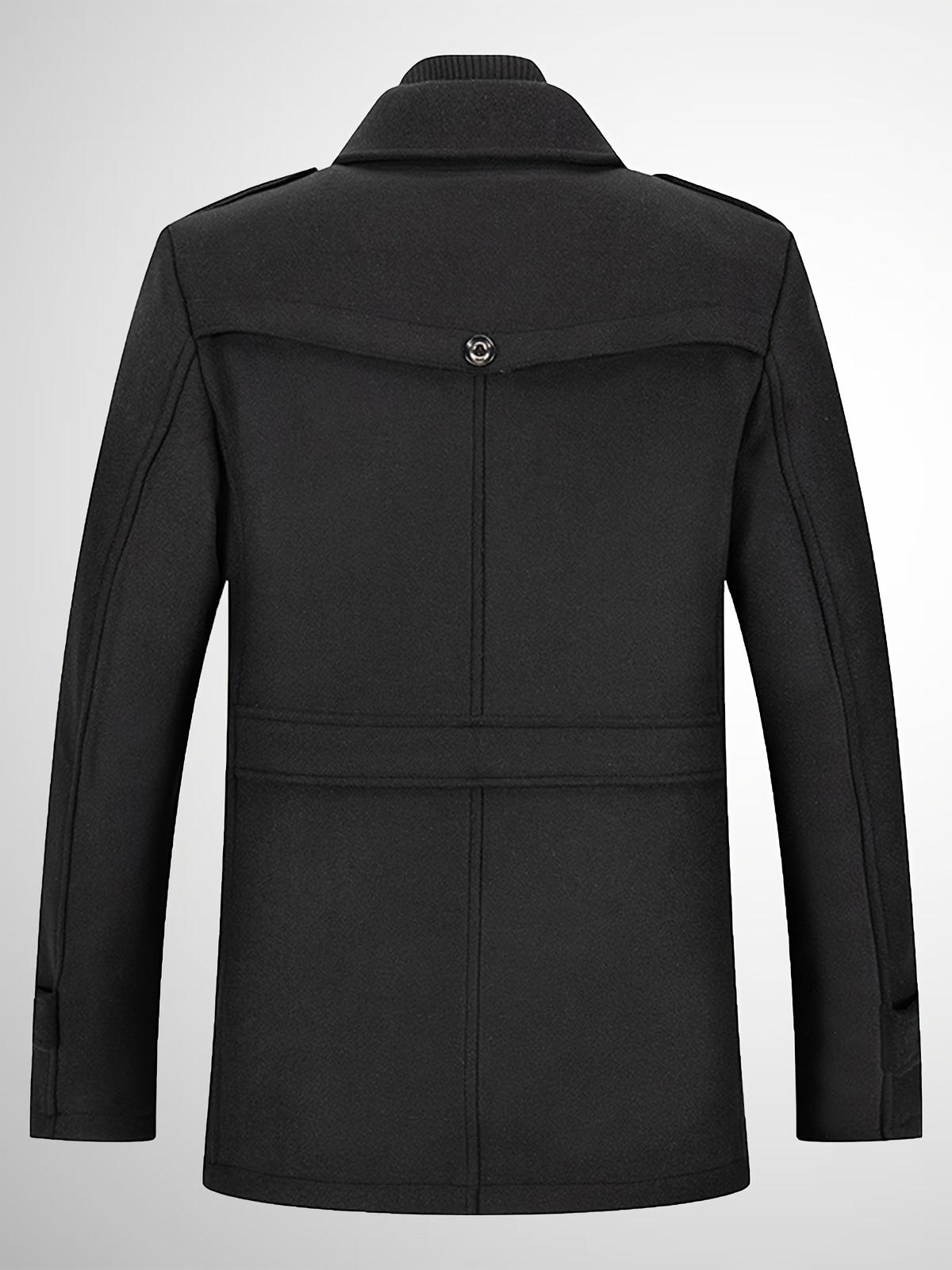 Men's wool-blend double-necked trench coat Detachable collar Single-breasted Winter tweed coat Casual warm coat Classic winter coat