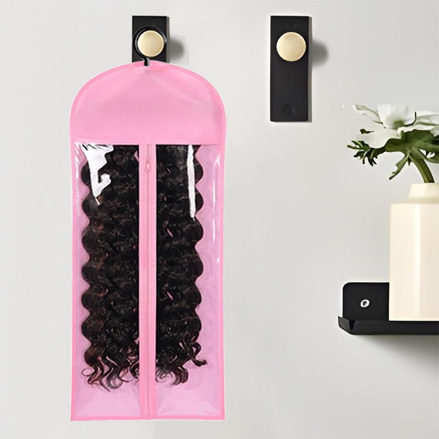 Wig Storage Bag with Hook, 5 Counts/set Synthetic Hair Extensions Transparent Dustproof Wig Storage Bag for Hair Replacement, Curly Hair Extension Holder, Wig Tool, Wigs Accessories for Salon & Home Use