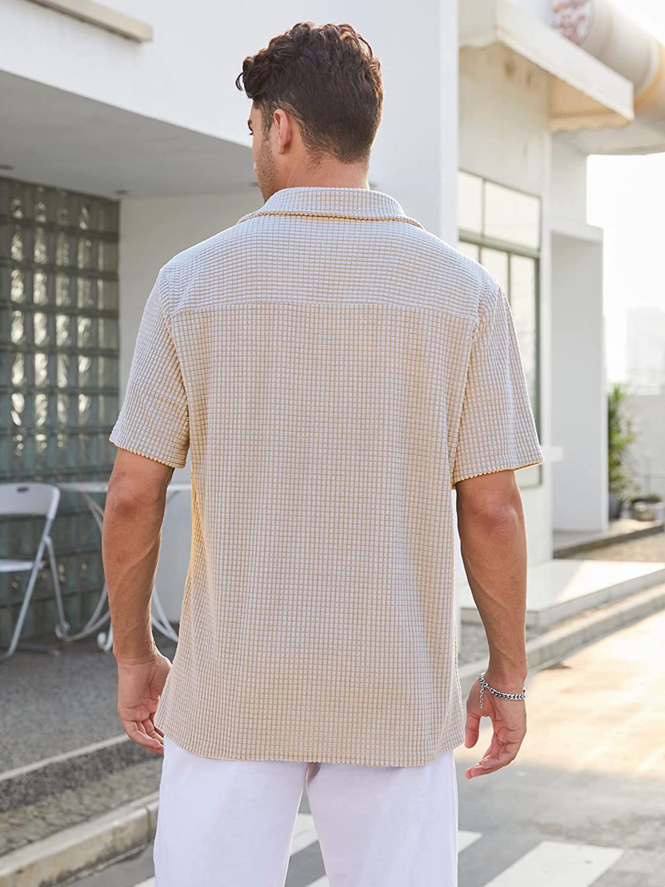 Men's Regular Fit Pocket Button Front Waffle Knit Polo Shirt, Casual Short Sleeve Top for Summer, Menswear for Daily Wear