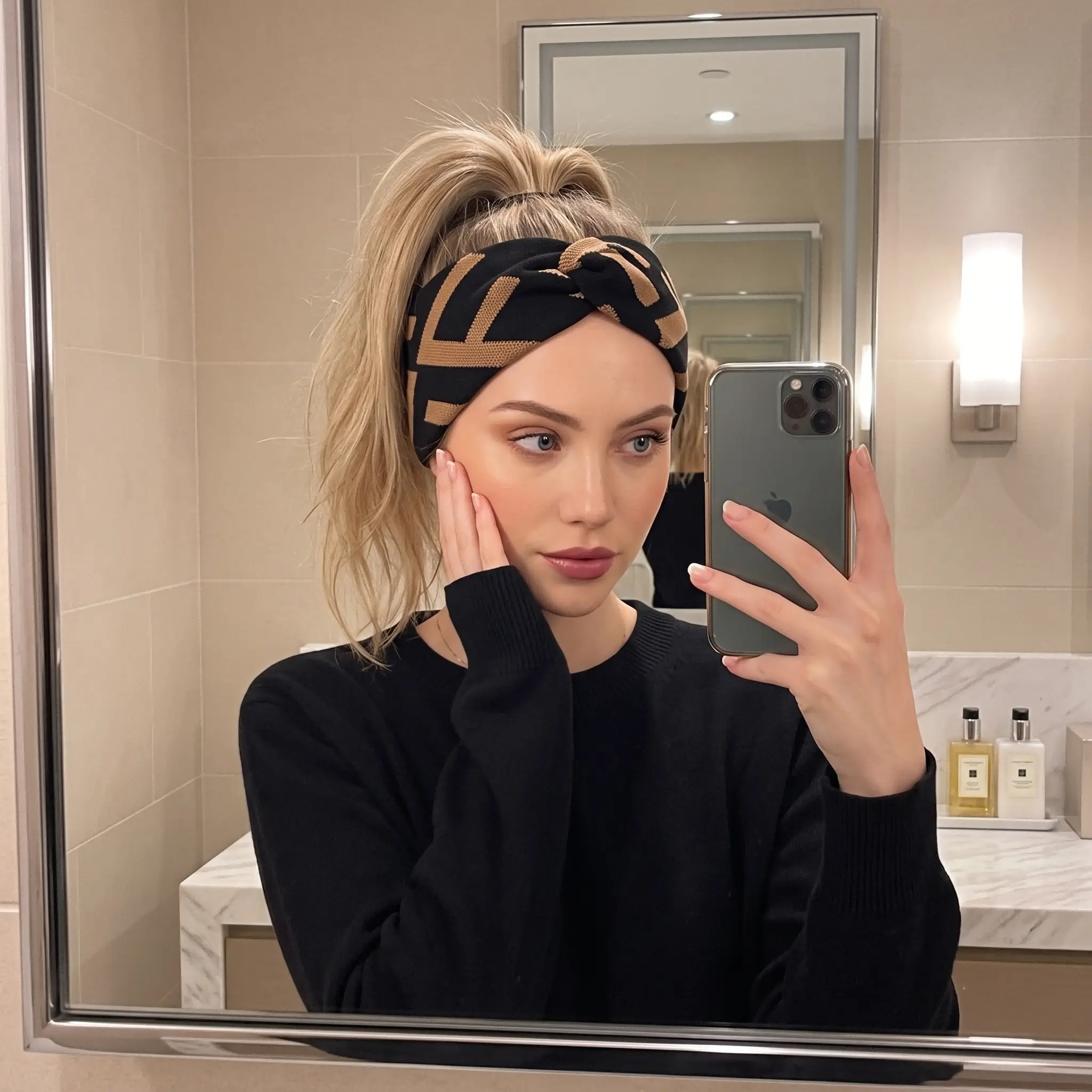 2-Pack Women's Twisted Geometric Knit Headbands Soft Winter Ear Warmers Hair Bands Headwraps for Cold Weather. 1 Black/Gold & 1 Black/White Chevron Print. Elastic Stretch, Non-Slip, Wide Stylish Turban for Yoga Running Styling. Great Gift for Her.