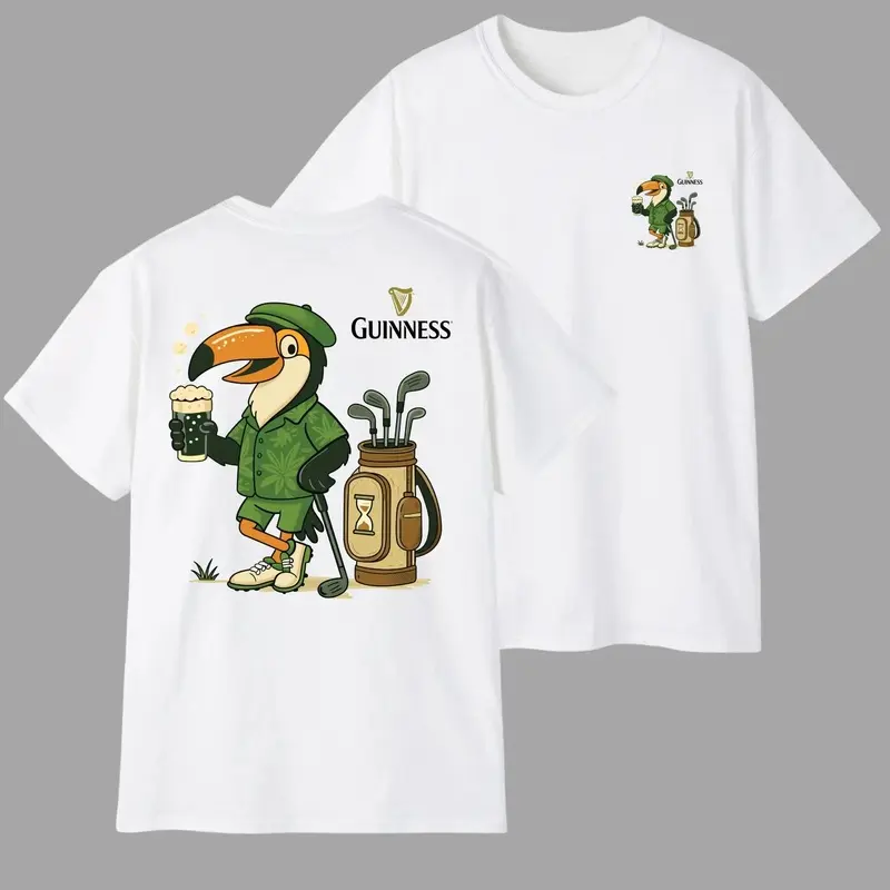 Printed 100% Cotton Unisex Guinness Golf T-Shirt Toucan Beer Graphic Tee for Men and Women, St. Patrick’s Day Irish Beer Shirt, Funny Pub Vibes Unisex Tee, Casual Streetwear Outfit, Gift for Beer Lovers, Gift for Dad, Casual Streetwear Unisex Top