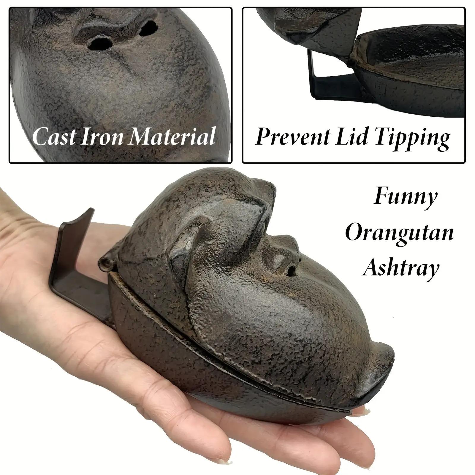 Cigar Ashtray — Cast Iron Monkey-Shaped Ashtray, Outdoor Cigar Ashtray, Creative Gorilla Ashtray with Lid, Outdoor Ashtray, Cool Cigar Ashtray for Home and Office Desktop Decor Costume Jewelry & Accessories