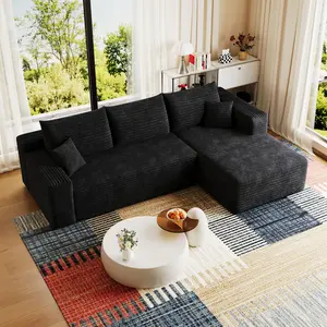 95" Plush Corduroy Black Cloud Sectional Sofa - Sturdy Modern Minimalist Upholstered Comfy Couch, 94.10x59.40x32.70in Deep Seat U-Shaped All Seasons Living Room Corner Couch, No Assembly Required, Living Room Inspo