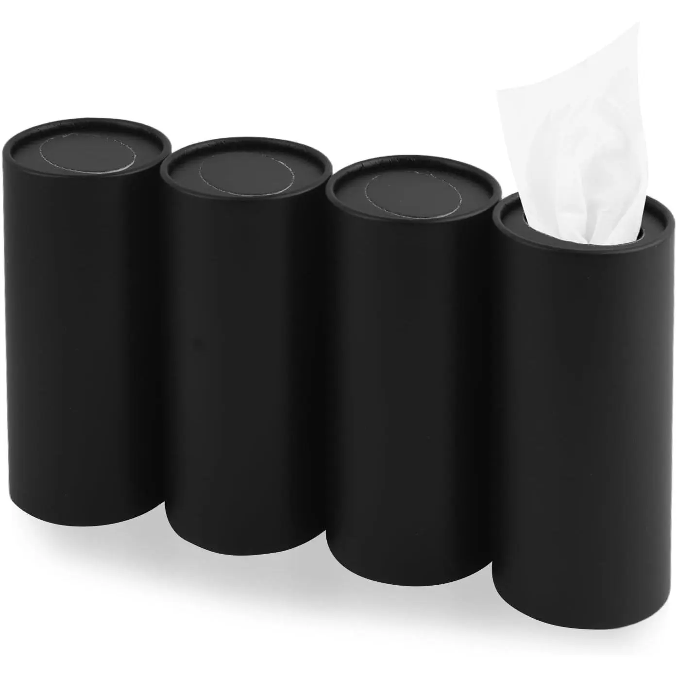 Women's Multifunctional Pull-Out Top Cylinder Shape Car Tissue Holder, 4PCS Refillable Cylinders with 30-Count Per Box, Black (Dual Usage: Car Garbage Can/Pen Holder)