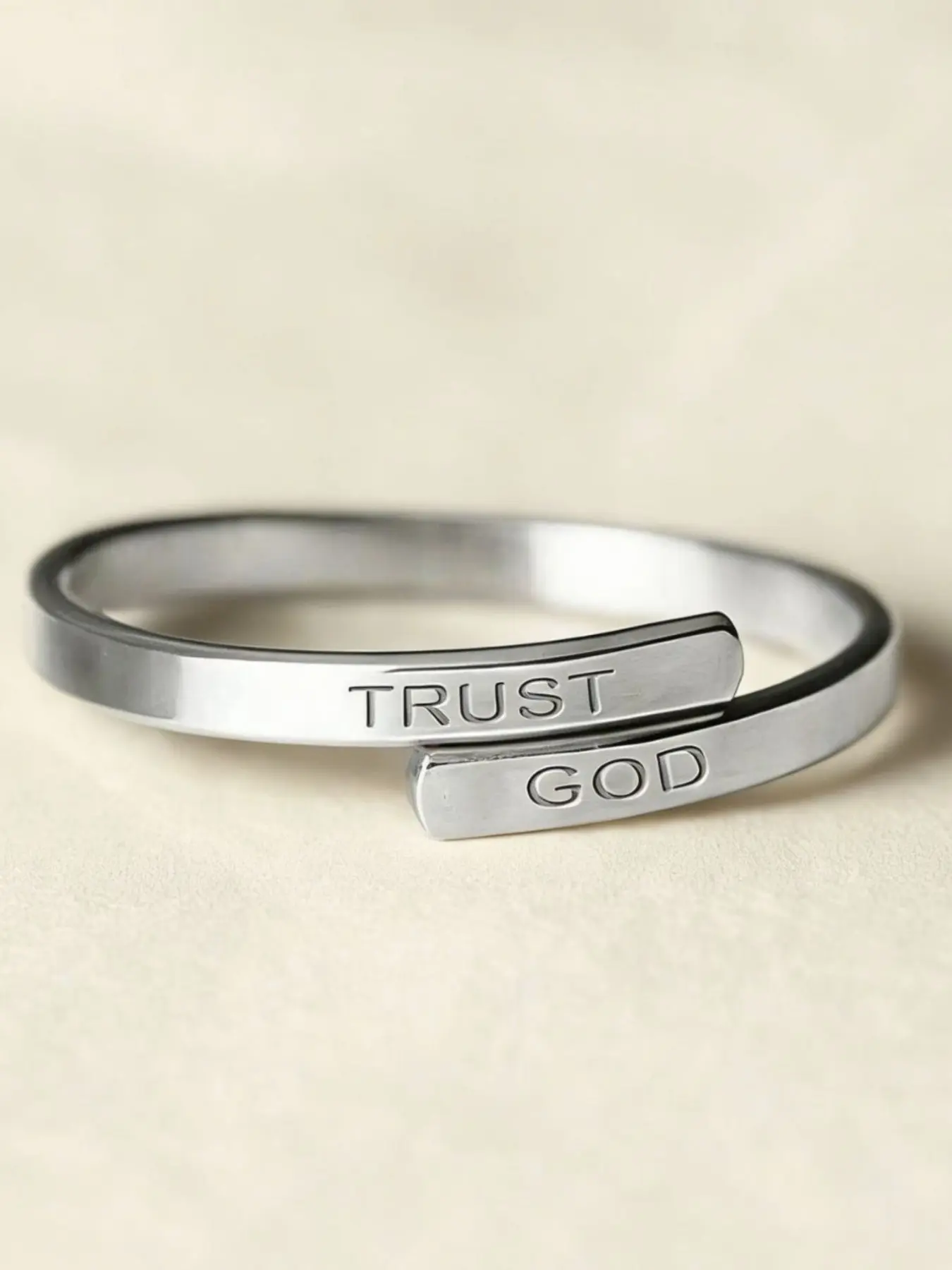 Trust God Engraved Titanium Ring, Asymmetric Double Band, Stainless Steel, Adjustable, Punk Style, All Seasons, Gift for Women