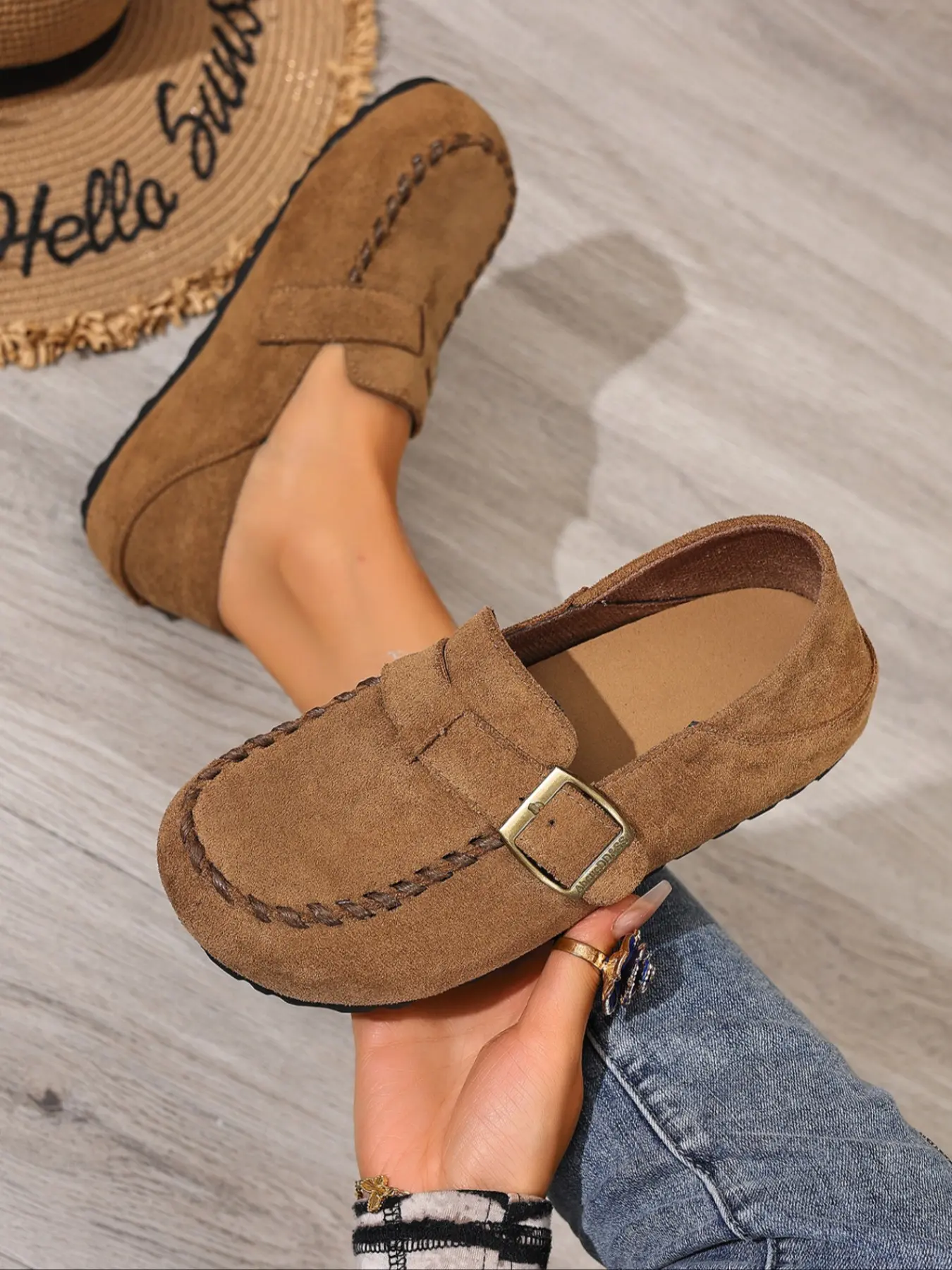 Women's Leopard Print Mules, Metal Buckle Design, Casual Retro Slip-Ons, Wide Fit, Arch Support, Comfortable All-Season Shoes