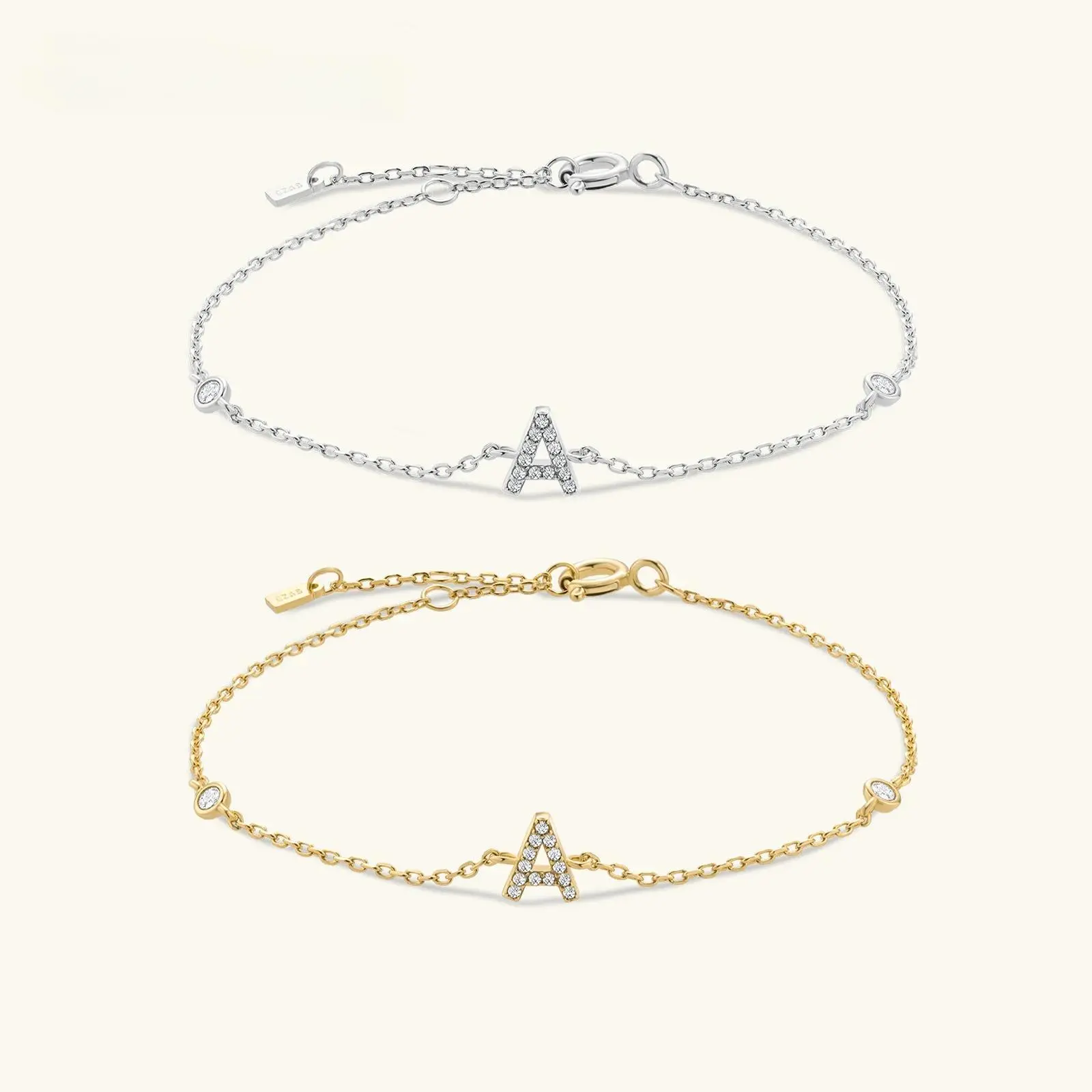 925 Sterling Silver Initial 26 Letters Alphabet Monogram Gold Name Bracelet Crystal CZ Zircon 2021 Fashionable Jewelry
