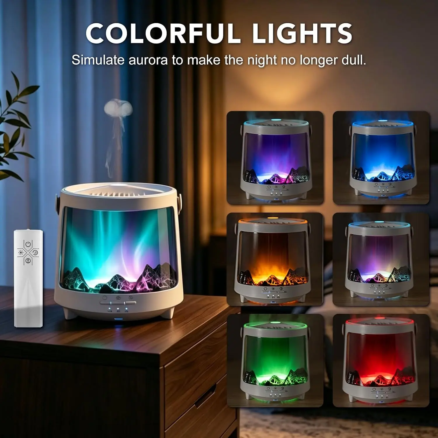 300ML Ultrasonic Diffuser with Fireplace Effect, USB Essential Oil Fireplace Flame Humidifier, RGB Night Light, Timer, Aromatherapy, Remote Control