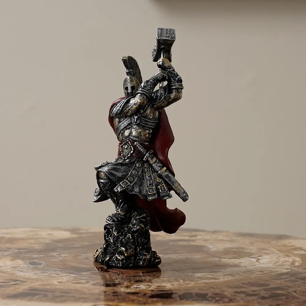 Heavy Spartan Warrior Resin Sculpture Greek Battle Soldier Figurine Hammer Action Pose Man Cave Desk Decor Resin Ornament Home Display Gift for Him Statue Collectible