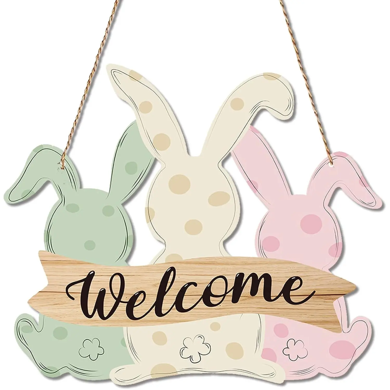 Easter Decorations Door Sign,Wooden Cute Bunny Welcome Easter Door Hanger Easter Door Wreath  Ornament Plaque  Sign for   Front Door Porch Wall Window Garden Spring Decor