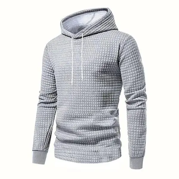 Men's Jacquard Colorblock Fitted Athletic Long-Sleeve Pullover Hoodie - Patchwork Contrast Color, Casual Everyday Wear, Stylish Streetwear, Fashion, Black And Gray