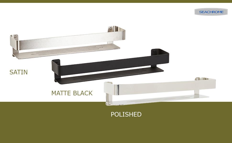 Rectangular Shower Shelf with Rail in Matte Black Finish