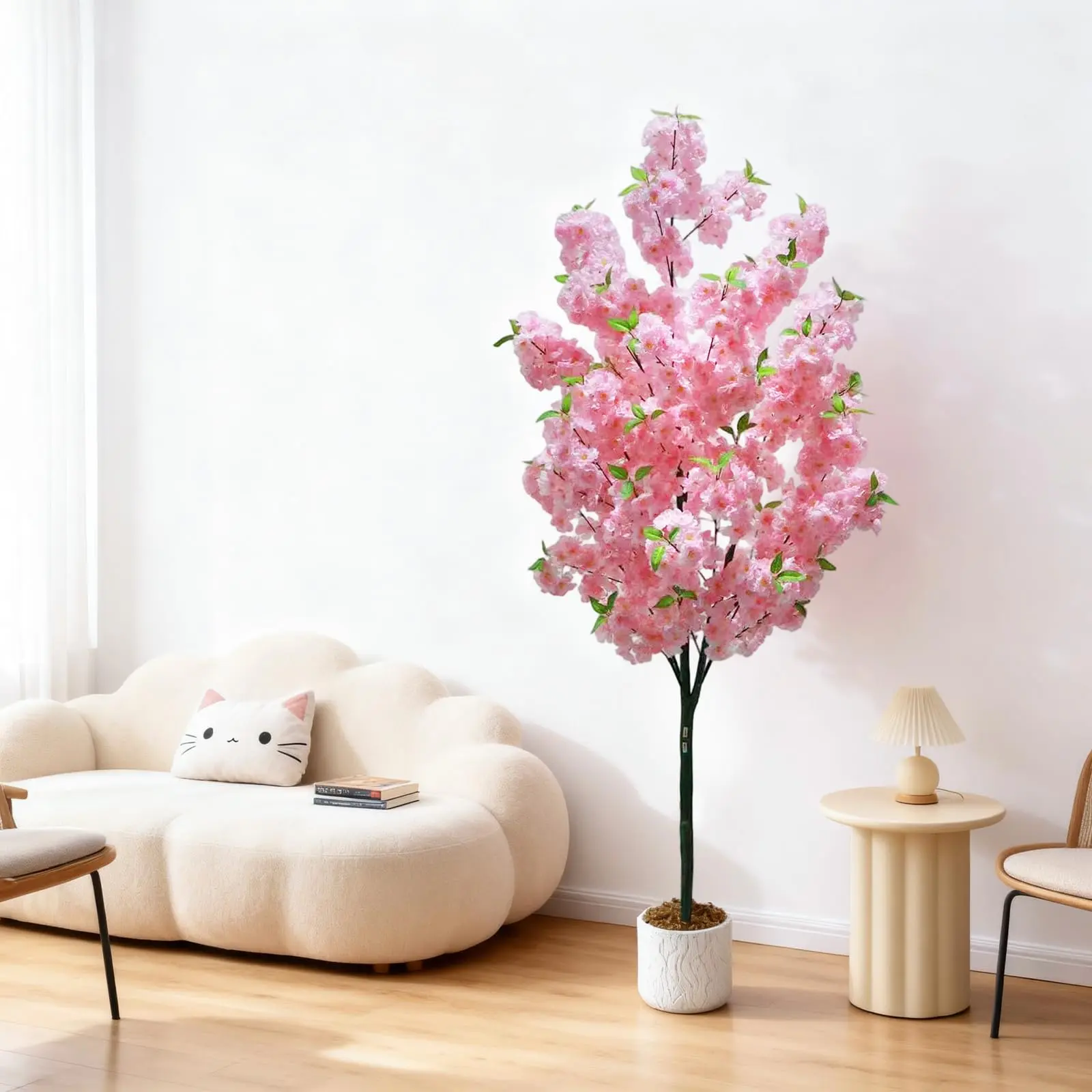 Lifelike Pink Cherry Blossom Tree – 5/6FT Tall Artificial Wishing Tree for Home, Office & Event Decor – Realistic Faux Flowering Plant in Nursery Pot – Elegant Large Indoor Outdoor Decorative Plant