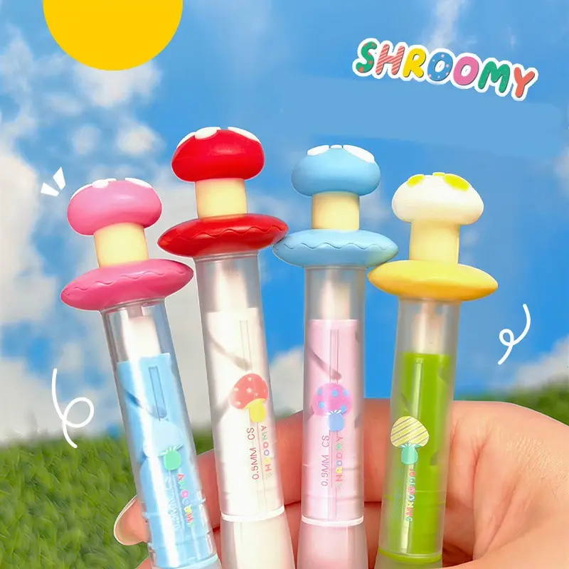 Cute Mushroom Twist Pens, High-Profile Cartoon Push-Button Ink, 0.5mm Smooth Writing, Student Campus Design, School Supplies