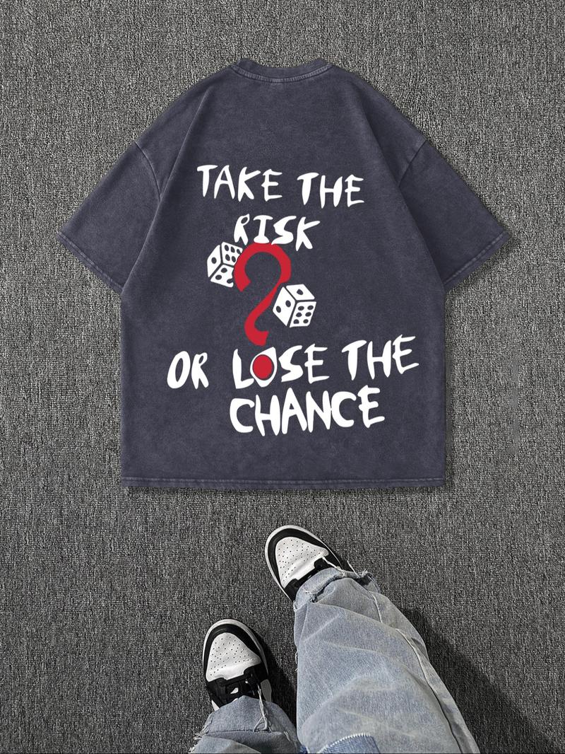 Men's Vintage Dice Print Round Neck Tee, Regular Fit Casual Short Sleeve T-shirt for Summer, Men's Top for Daily Wear