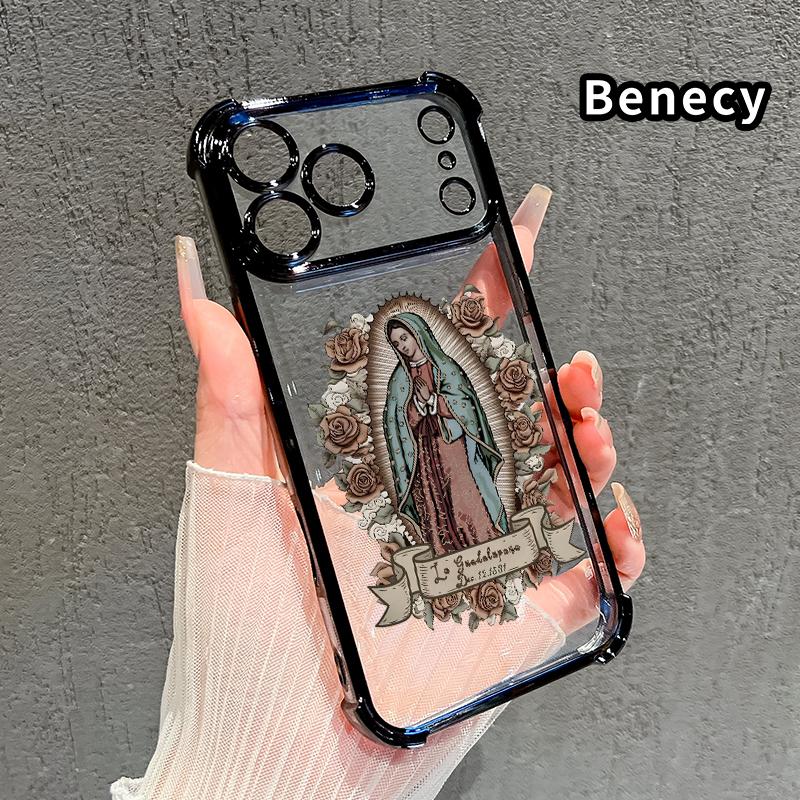 Protective Four Corners Plated Clear Phone case for iPhone 17 Pro Max 16 15 Plus Air 14 13 12 11 E Guardian Angel Patterned Shockproof Transparent Soft Silicone Cover