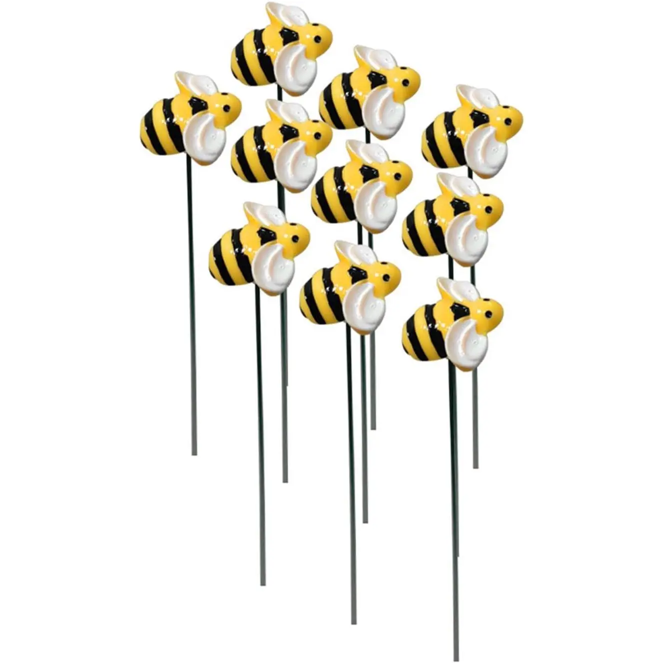 10 count  Garden Stakes Decor Metal Yard Art Ornaments Front Yard Art Stick Floral Picks Spring Summer  Bumble Bees Garden Stakes Outdoor Lawn Pathway Patio  Pot, Flower Bed Yellow
