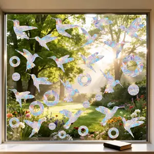 72 Pcs Anti-Collision Window Decals to Prevent Bird Strikes, Rainbow Reusable Static No-Glue Window Clings for Glass Windows, Bird Deterrent Stickers
