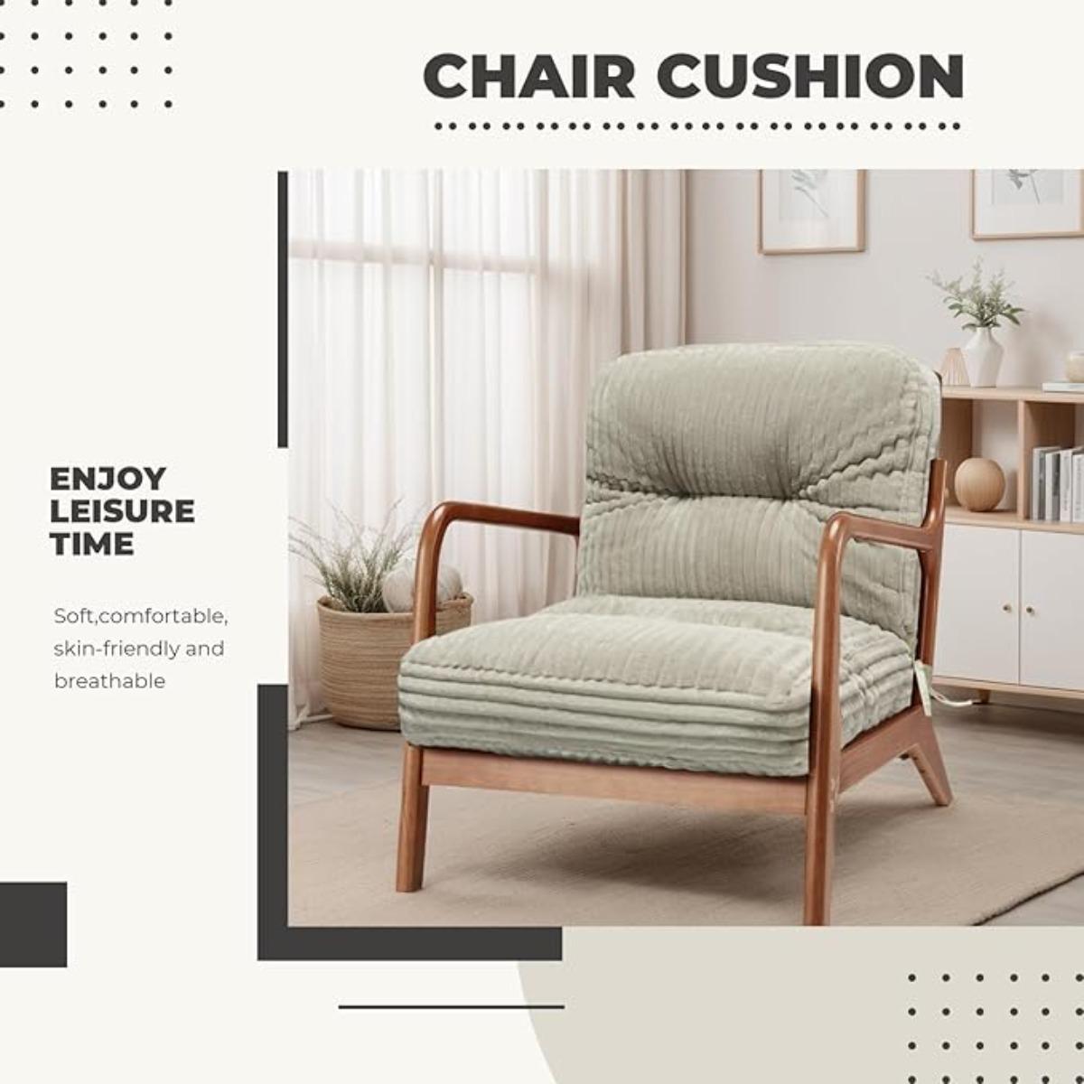 High Back Chair Cushion, Velvet Rocking Chair Cushion, 44x22x5 Inches Soft Seat Cushion for Indoor Furniture with Ties (Grey, Standard)