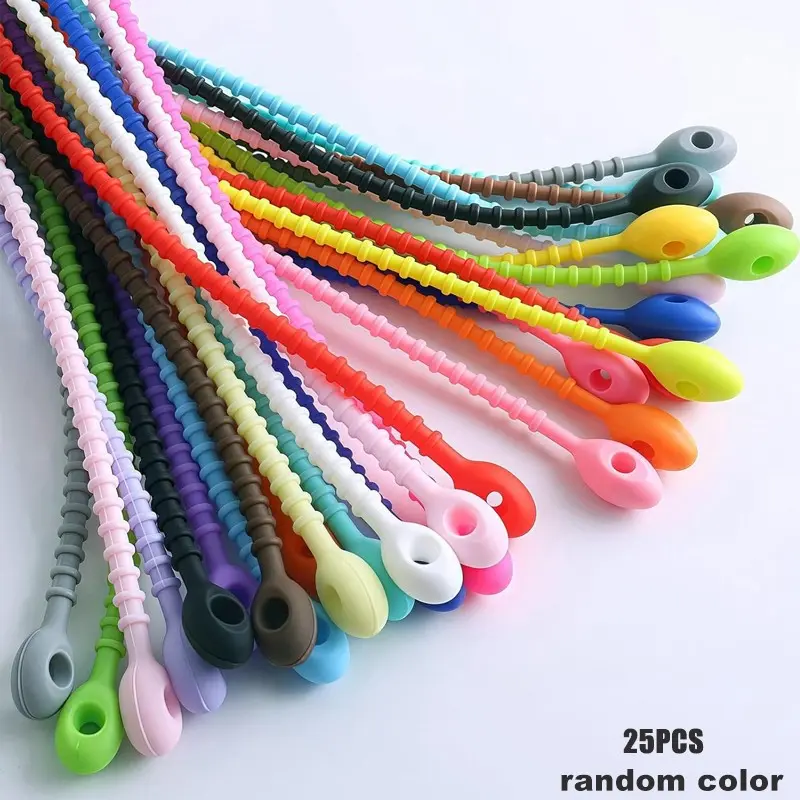 25 Pcs Reusable Twist Tie Straps, Multifunctional Snake Shape Fixed Binding Bands, Desktop Cable Organizer Storage Wraps For Household Use, Random Colors